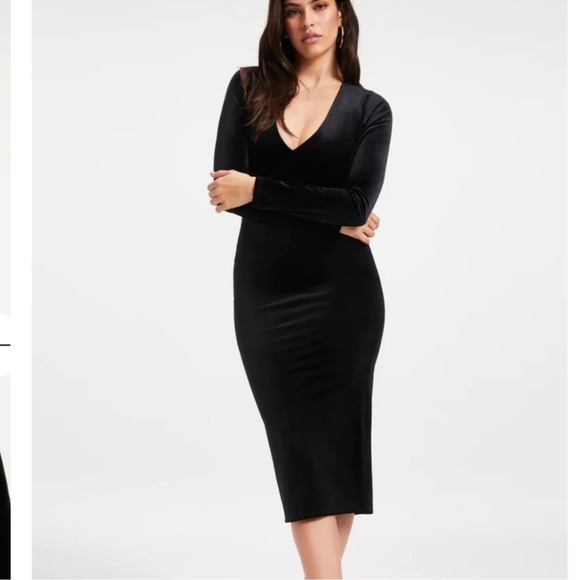 Good American Black V Neck Long Sleeve Velvet Velour Dress Womens 6 Back Slit - Picture 14 of 14